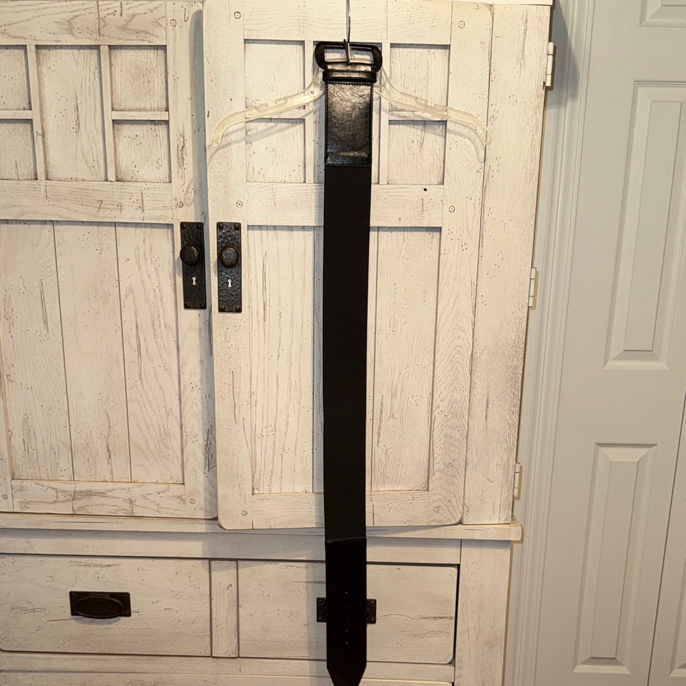 Wide Black Leather Belt with Buckle